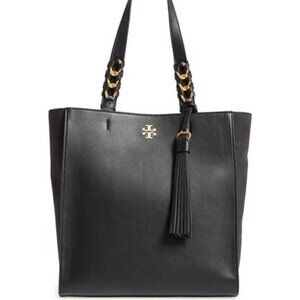 TORY BURCH BLACK LEATHER BROOKE TOTE RETAIL $558